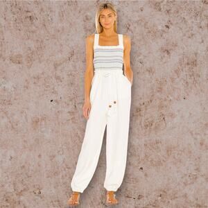 Free People boho Sienna Smocked Jumpsuit size S, tie back, ecru color no belt